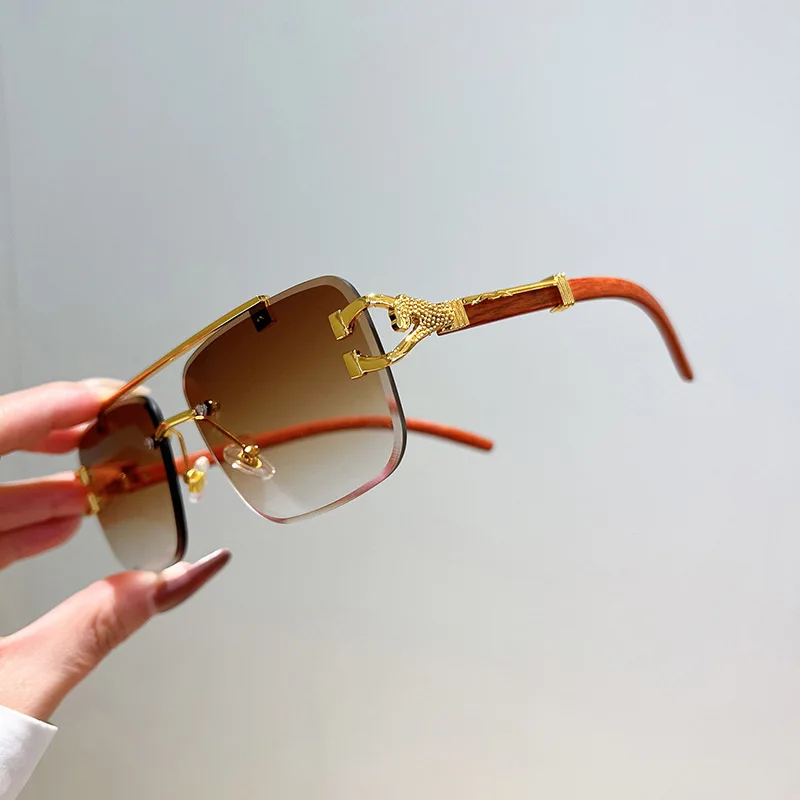 Luxury Brand Designer Square Rimless Leopard Head Sunglasses Women For Men 2023 Fashion Vintage Trendy Sun Glasses Shades UV400 image 4