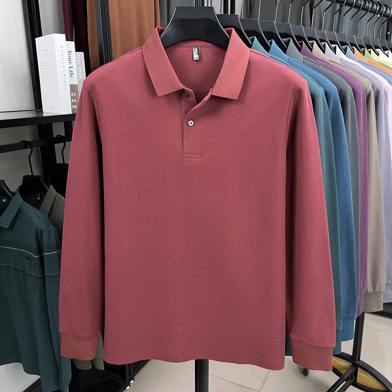 100% Reine Baumwolle Herbst Winter Herren Hochwertiges Designer Modisches Langarm-Boutique-Polohemd mit Knöpfen Lässig Bequem – Detail 31
