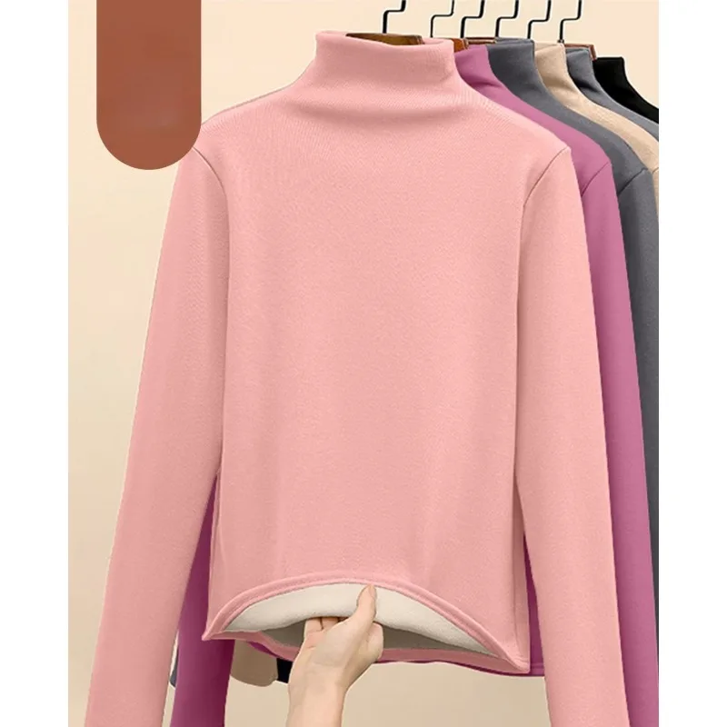 Frauen Thermo-Unterwäsche Winter Halb Hohen Kragen Unten Hemd Solide Halb Hohen Kragen Langarm Grundlegende T-Shirt Heizung Pullover – Detail 6