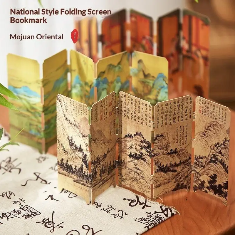 Chinese Style Folding Screen Bookmark Vintage Calligraphy Painting Book Marker Creative Reading Page Tag For Student Book Decor