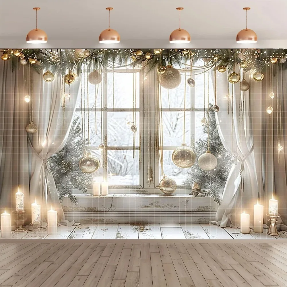 

Winter white Christmas window photography Backdrop, Christmas tree gift, children's family party decoration photography Backdrop