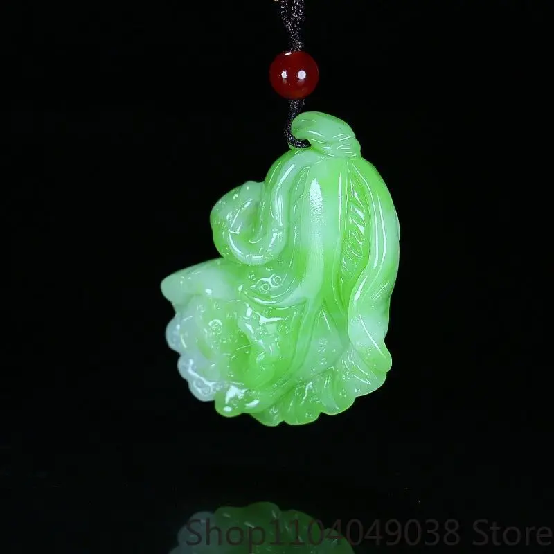 New Outer Mongolian Emerald White Double Color Baicai Pendant Cabbage Men's and Women's Necklace Jade Pendant Crafts