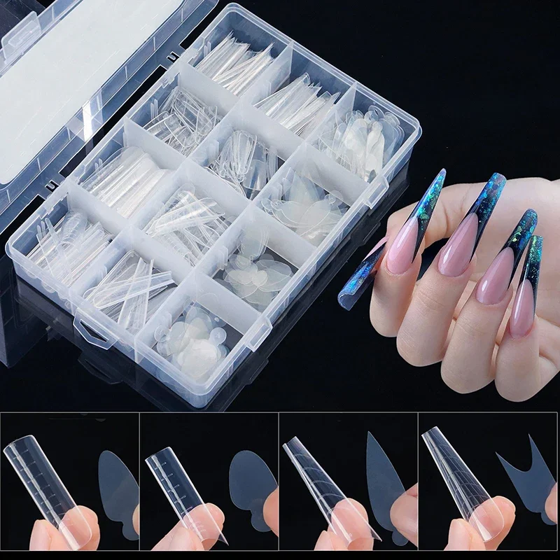 288pcs/Box Nail Forms False Nails Tips For Gel Extension Quick Building French Nails Mold Soft Silicone Pads Manicure Tools