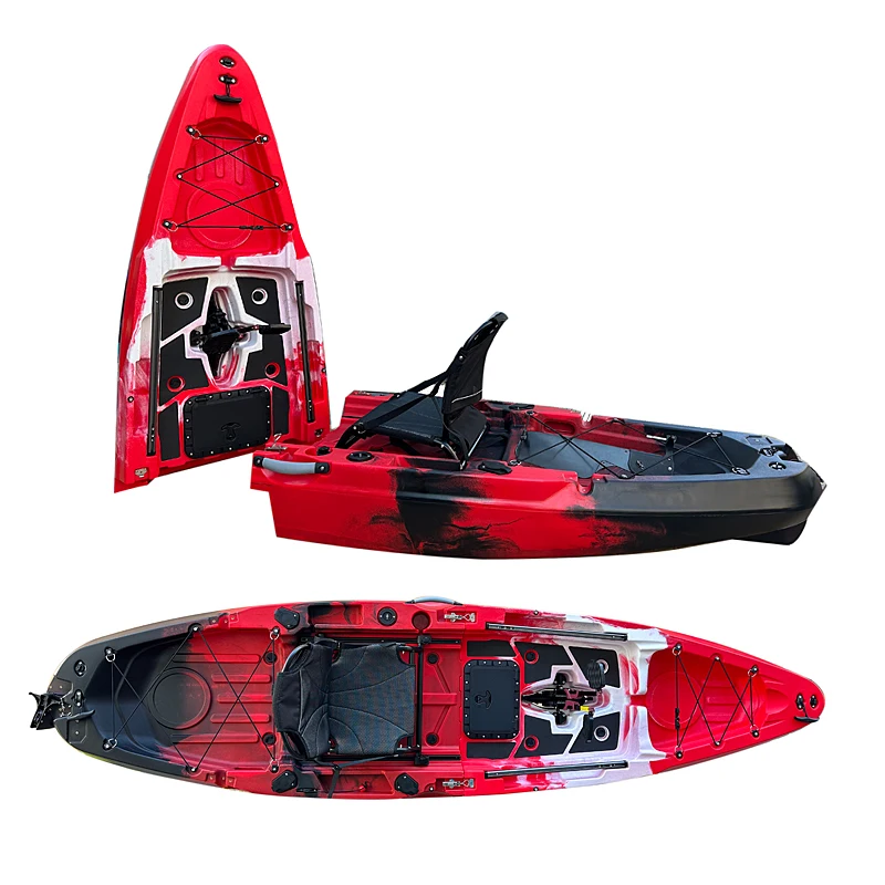 Single Plastic Seat 10.8ft Sit On Top 2 Piece Modular Folding Detachable Fishing Kayak Canoe With Fin Pedal Or Propeller Pedal