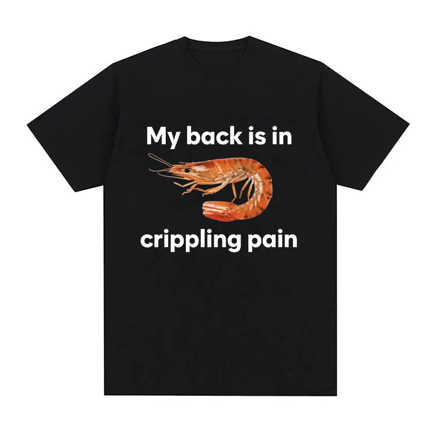 My Back Is in Crippling Pain Shrimp Funny Meme T Shirts Men Women Fashion Harajuku High Quality Oversized Cotton T-shirt summer