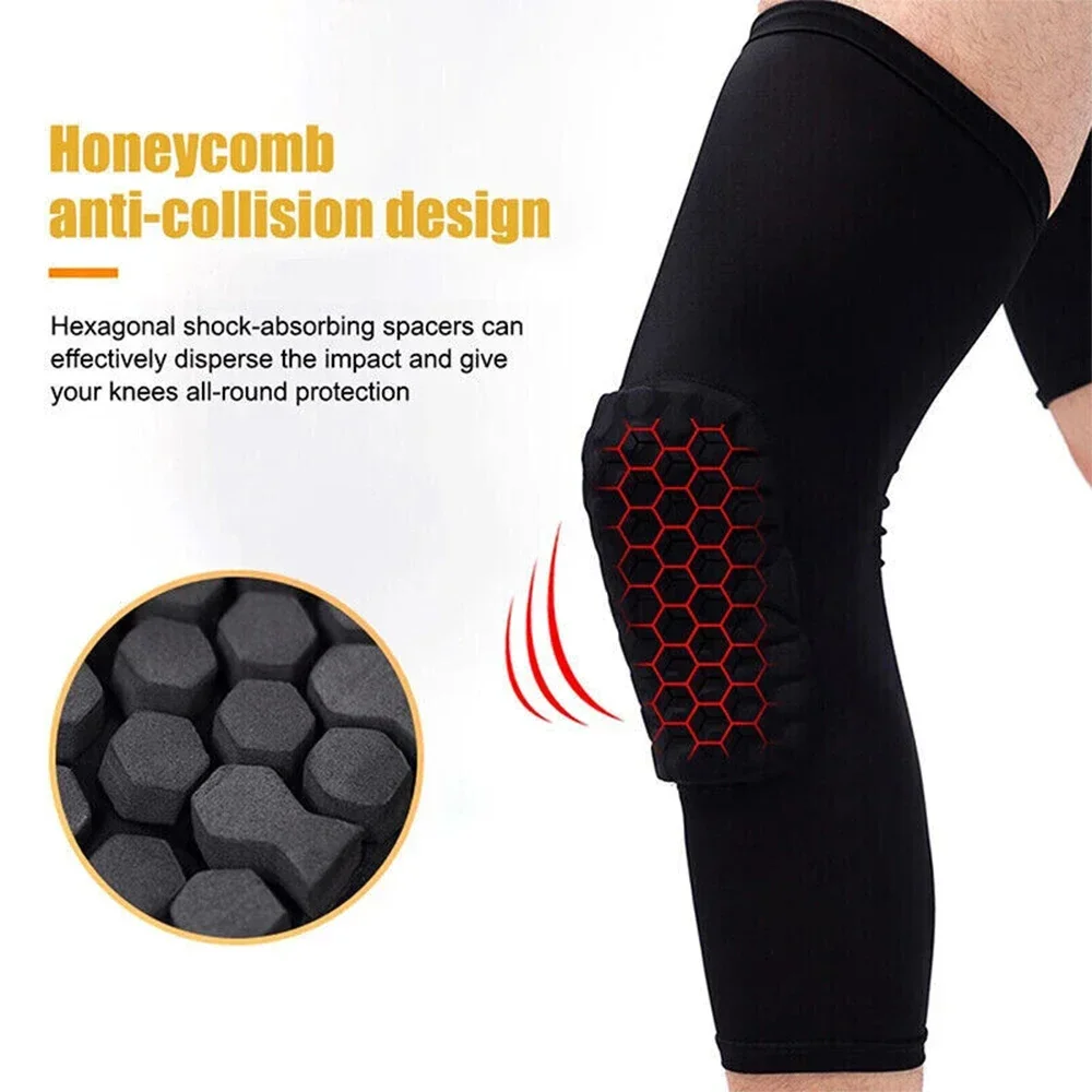 1Pair Honeycomb Knee Pads Long Leg Compression Sleeves Brace Protection Men Women Cycling Basketball Football Volleyball Tennis