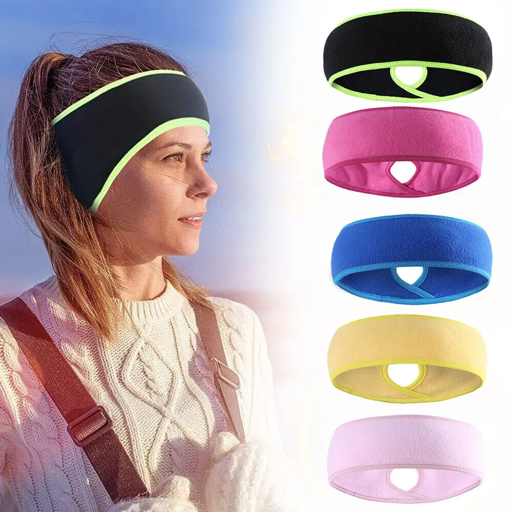 여성 포니테일 머리띠 양털 이어밴드 겨울 스포츠 러닝 머리띠 귀 따뜻하게