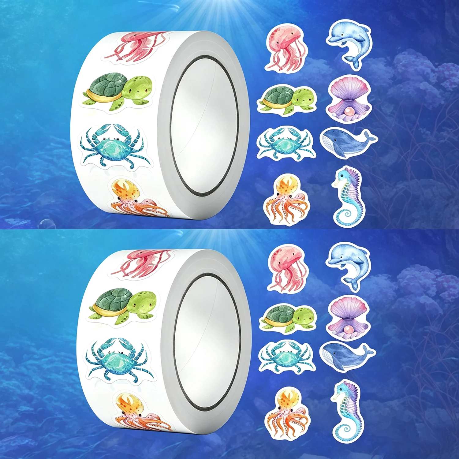 1000 Pcs Ocean Animal Stickers Roll Reward Cute Office Supplies Incentives Animals Sticker Christmas Party Favor,1 inch