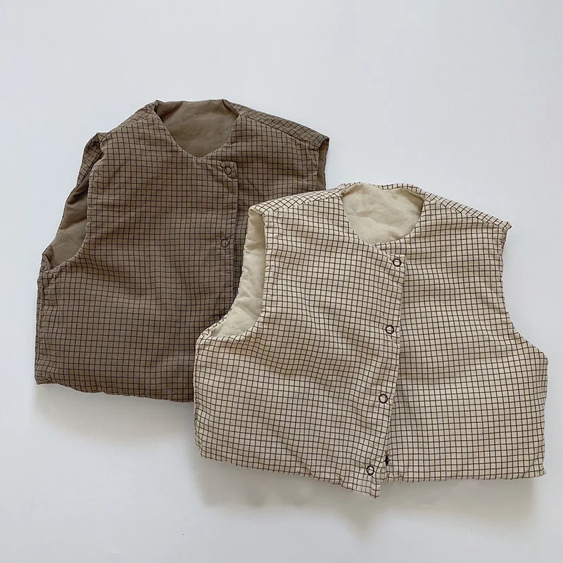 2025 Autumn New Children Solid Jacket Baby Girls Single Breasted Coat Boys Sleeveless Vest Vintage Cotton Cardigan Kids Clothes