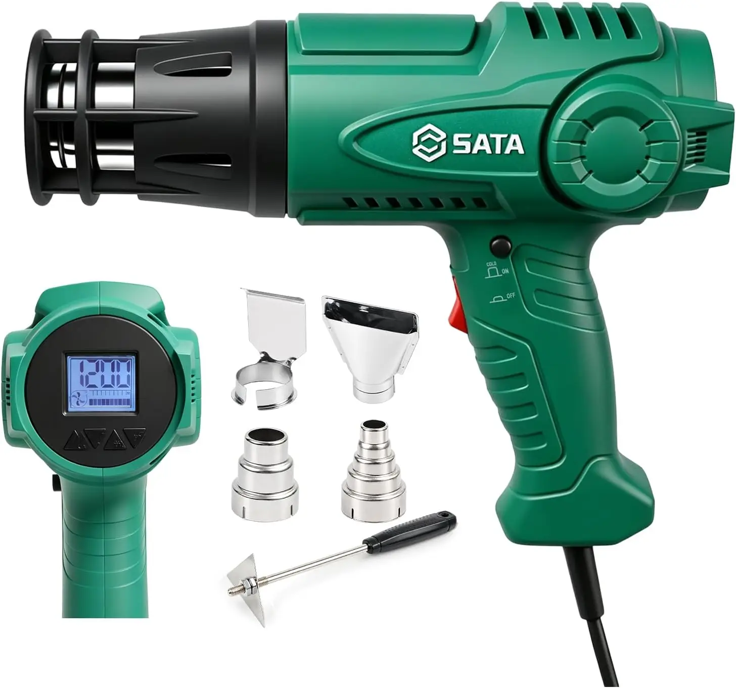 Hot Air Gun with LCD Screen, Adjustable Temperature 120℉-1200℉, Memory Function, One-Touch Cool Down, Anti-Scald Nozzle for Vinyl Wrapping, Paint Removal, Heat Shrink, Crafts