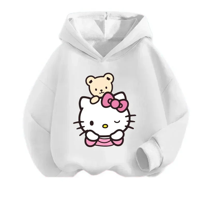 Simpatici vestiti per bambini Hello Kitty per l'autunno e l'inverno all'aperto Moda di strada Pullover caldi Vestiti per ragazzi e ragazze Felpe con cappuccio calde