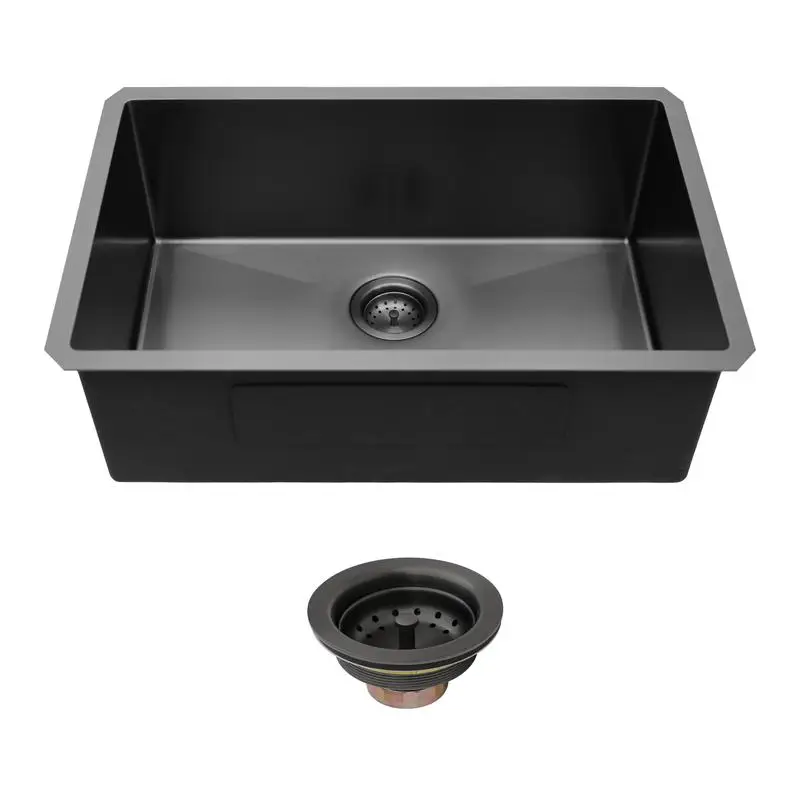 

33"x19"x9" Gunmetal Black Undermount Kitchen Sink 16 Gauge Single Bowl with Drain Assembly - Durable 16G Undermount Sink,