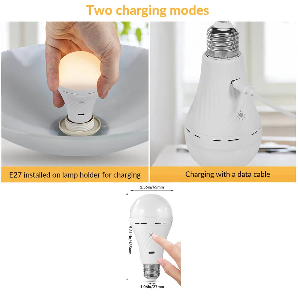 Imagem -02 - Lâmpada Recarregável Usb c com Controle Remoto Lâmpada Led Regulável Luz Branca Quente 7w E27 Controle de Toque