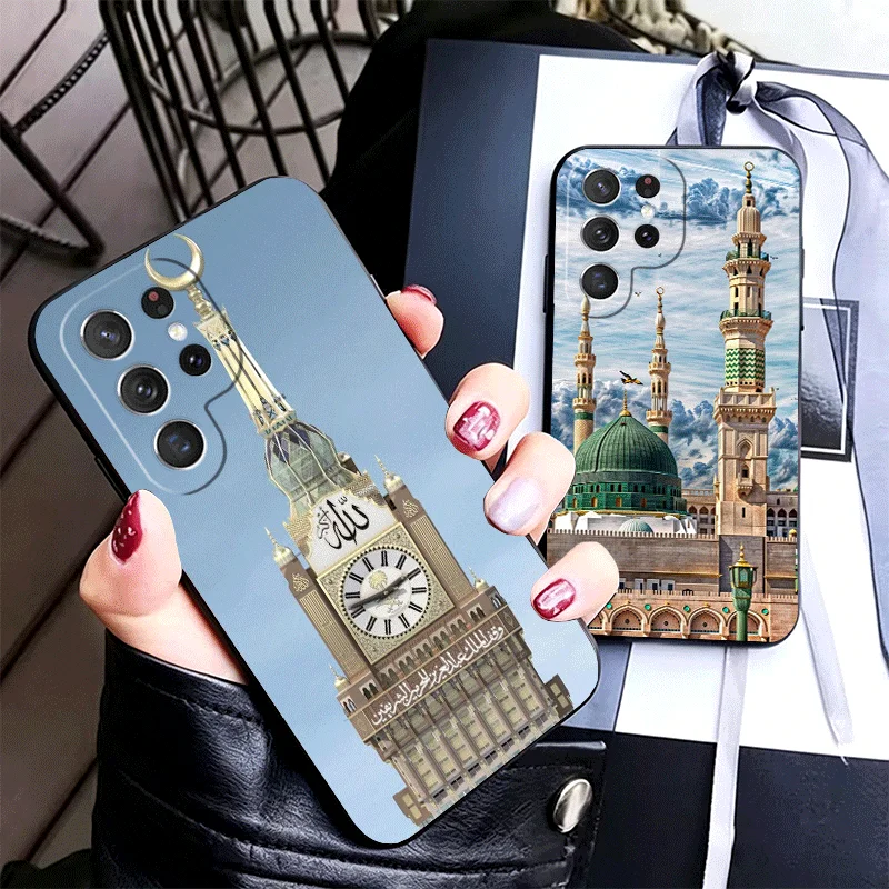 Islam Muslim Mosque Silicone Phone Case for Samsung Galaxy S24 S26 Ultra S25 Edge S23 Plus S22 + S21 S20 FE 5G Black Soft Cover