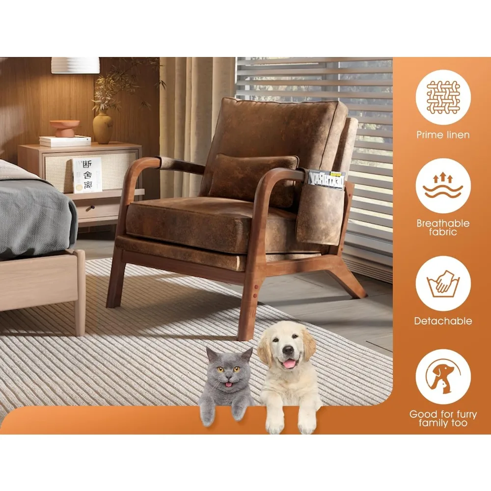 مجموعة كراسي حديثة لمنتصف القرن مكونة من 2، كرسي بذراعين منجد بإطار من الخشب الصلب، كرسي مريح لغرفة المعيشة #6