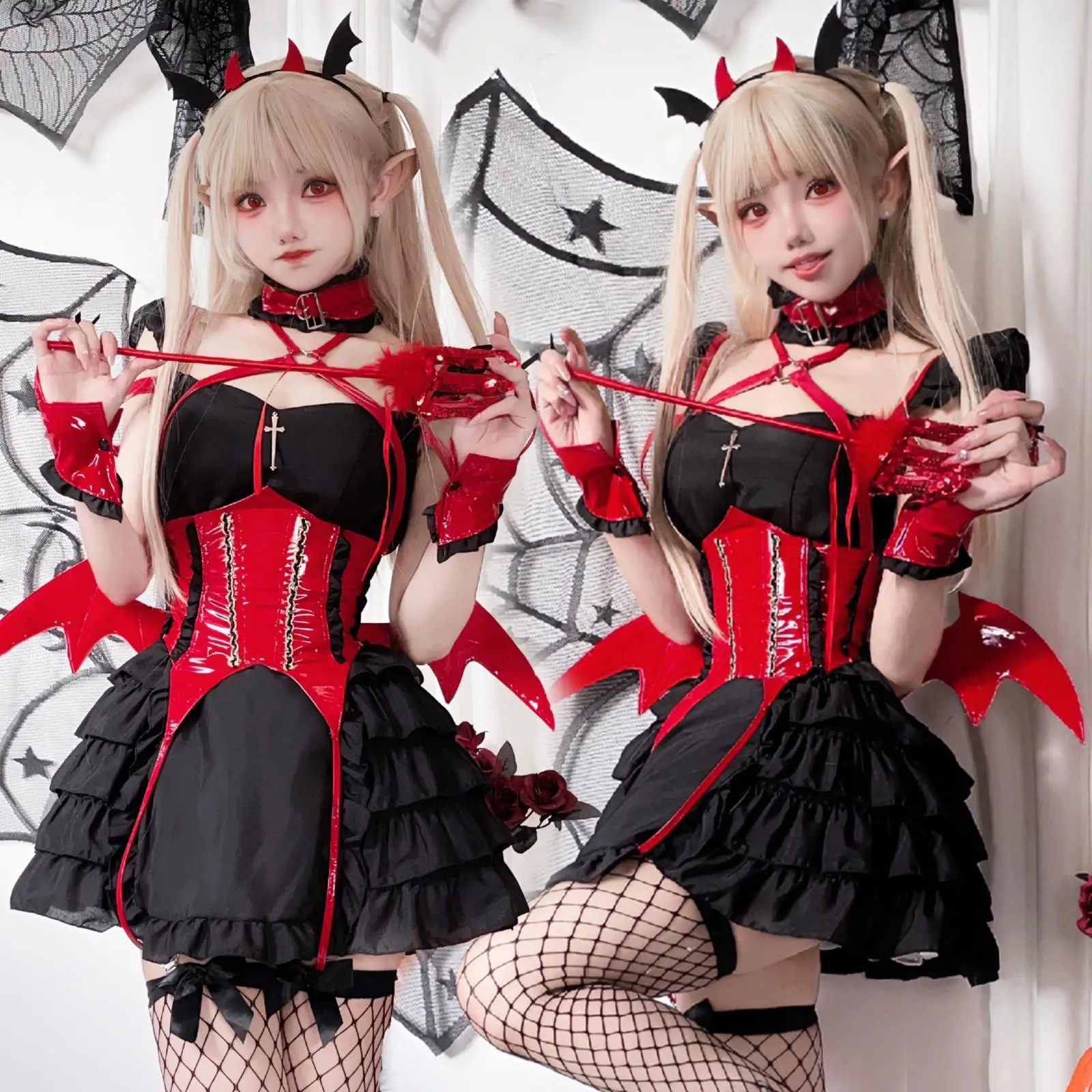 

Halloween Costume Adult Dark Goth Maid Costumes Sexy Little Devil Uniform Seductive Cosplay Bat Dress