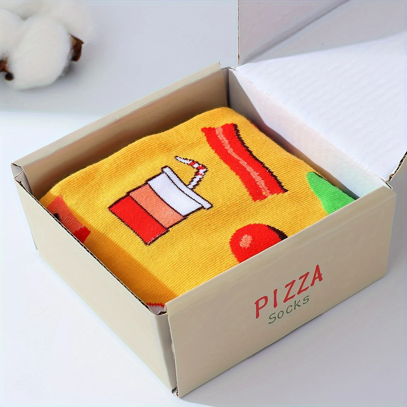 A pair of pizza new strange gift socks are comfortable and breathable suitable for Christmas Valentine\'s Day gifts on Halloween