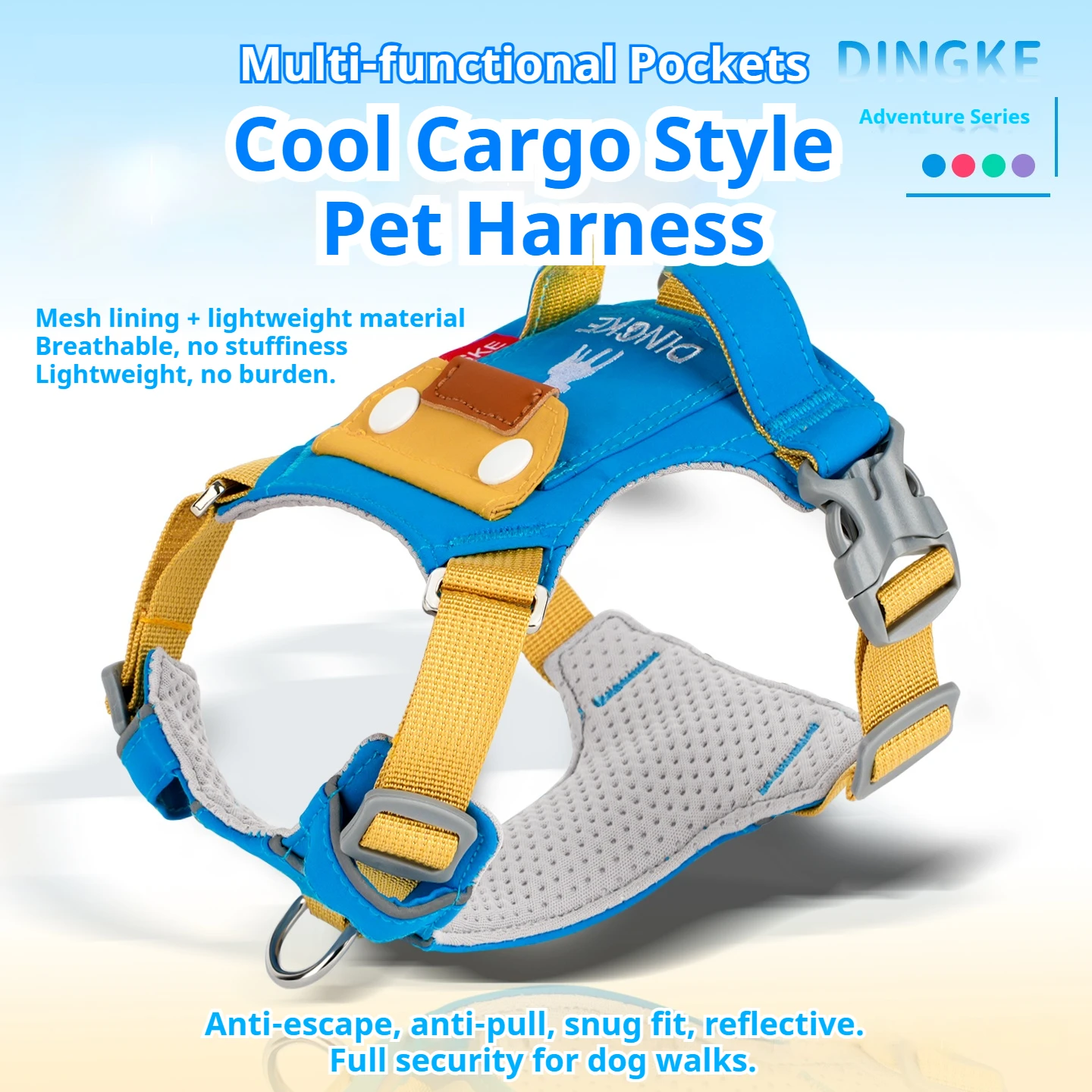 Multi-Functional Pet Chest Harness with Magic Pocket Shock Resistant Escape Proof Lightweight Breathable High Visibility Reflect