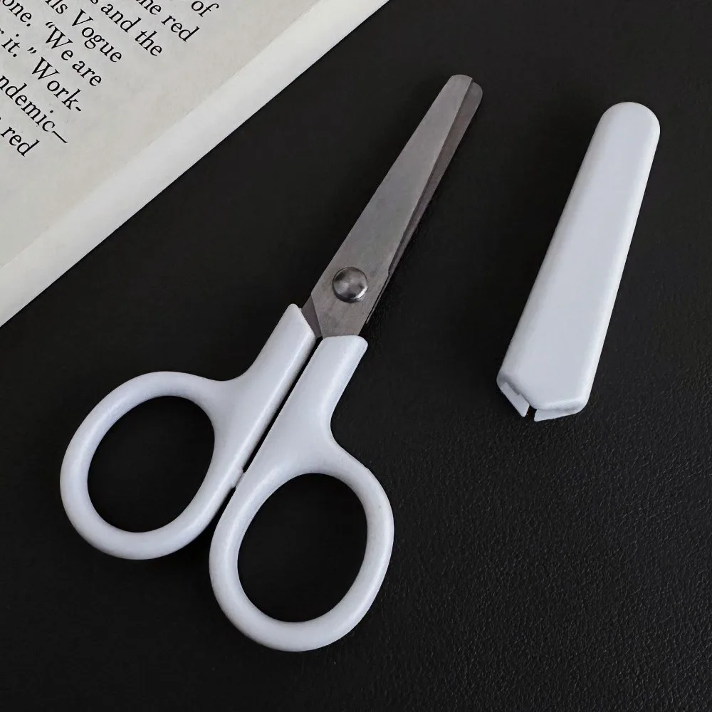 

Pure White Stationery Scissors with Lid Handmade Children's Scissors School Supplies Stainless Steel Cut Paper Tool Kindergarten