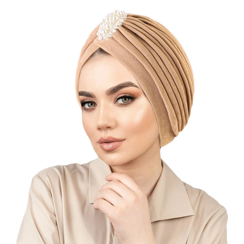 

Indian Women Pleated Beanie Hat Fashion Muslim Cancer Hat Beanie Scarf Turban Head Wrap Cap Hair Loss Bonnet Turbantes Headwear