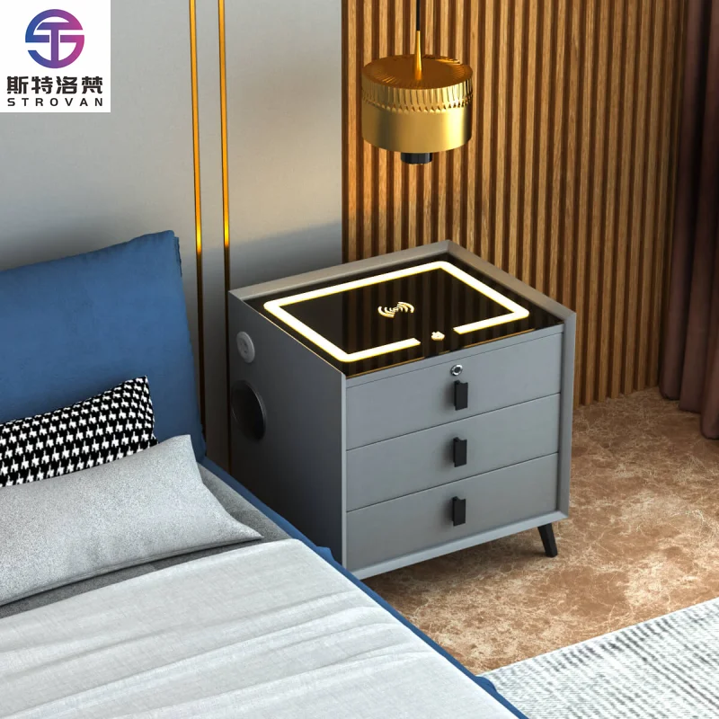 

Home Furniture Bedroom Coffee Tables Metal and Wood Smart Bedside Table Fingerprint Smart Bedside Table Lock