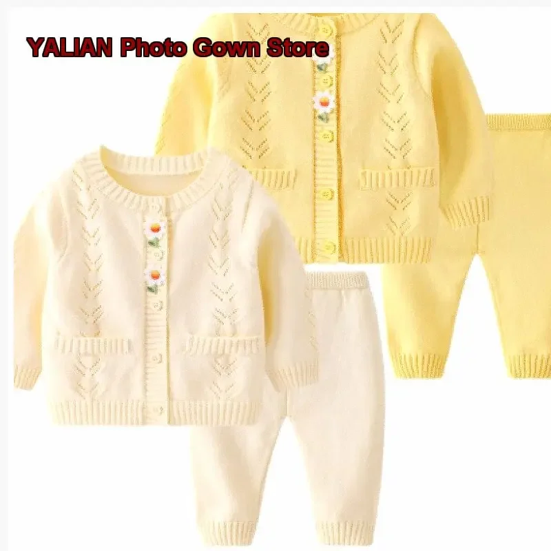 Cartoon Baby Knit Cardigan Newborn Boys Girls Cotton Thin Set for Spring/Autumn
