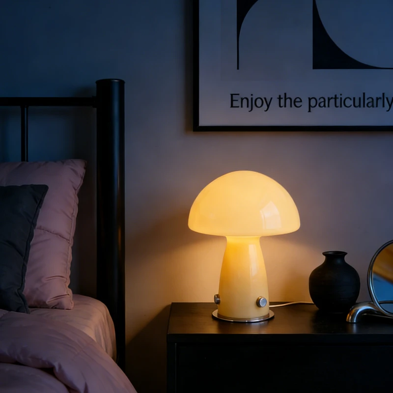 

Стеклянная настольная лампа в виде гриба Bauhaus середины века, скандинавская версия для девочек и детей, гостиная, спальня, прикроватная тумбочка, ретро-арт, окружающее освещение