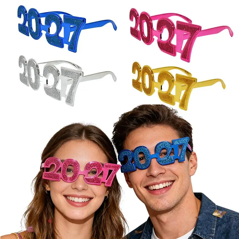2027 Glitter Number Party Glasses Shiny Surface Multi Color Options For New Year Eve Celebration Photo Booth Props