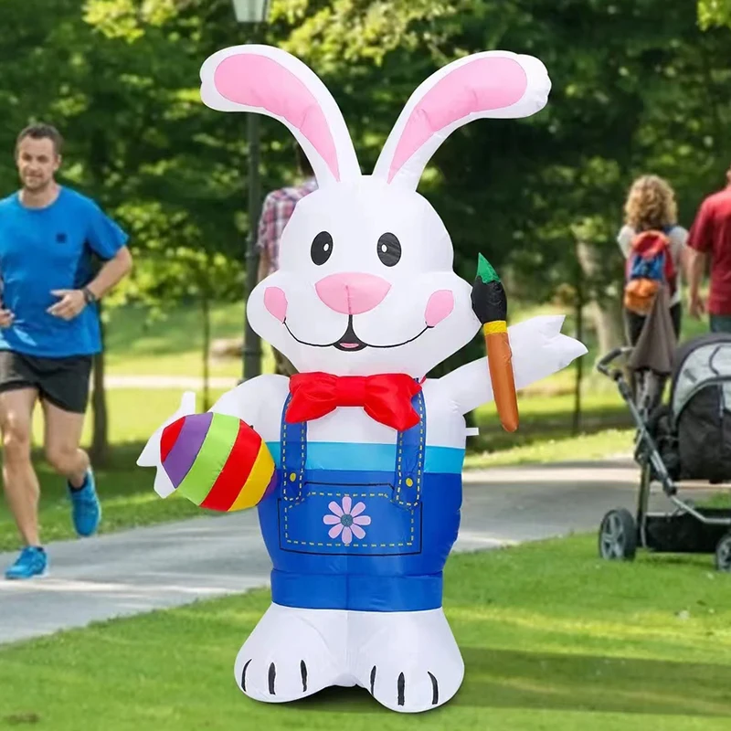 1.8M\6Ft Paintbrush Rabbit Inflatable Toys Eggs Luminous Happy Easter Decoration Toys Bunny Doll Inflatable Model Garden Decor