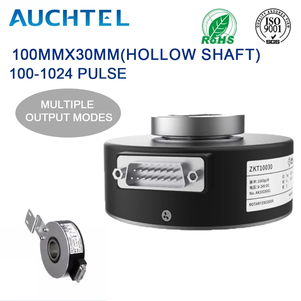 AUCHTEL 100mm Incremental Encoder 30mm Hollow Shaft Rotary Optical Switch NPN Open Collector 1000-2500-3600-5000 PPR 5-24VDC