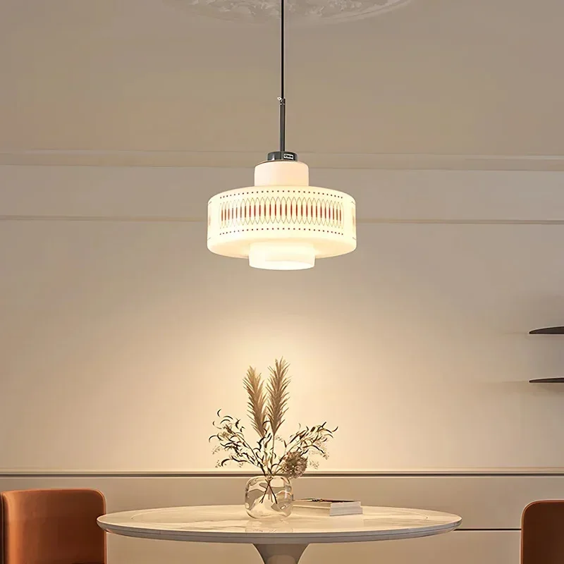 Modern Restaurant LED Pendant Light White Glass Simple Flower Pattern Suitable Bedroom Kitchen Modern Home Decor Chandelier