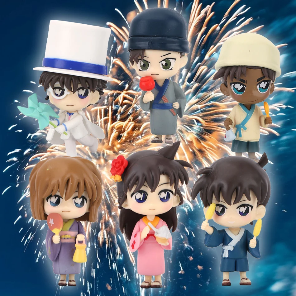 

6 шт./компл., фигурка детектива, 8 см, версия Q, аниме-фигурки Kuroba Kaito Mouri Ran Haibara Ai, модель куклы, украшение для детского торта