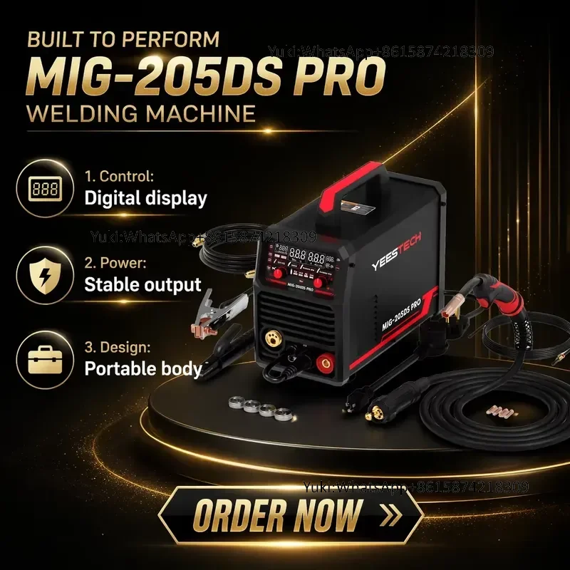 YEESTECH 205A 205DS PRO 205A MIG Welder 220V Dual Voltage 5-in-1 Gas MIG/Flux Core Spool  Lift TIG/Stick LED Digital