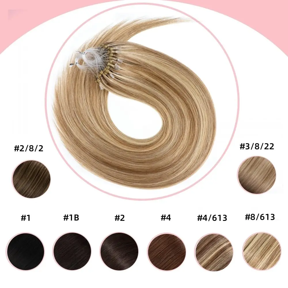 وصلات شعر بحلقة صغيرة 100% شعر بشري مستقيم لحمة حلقات مرفقة مسبقًا لنتائج احترافية سريعة