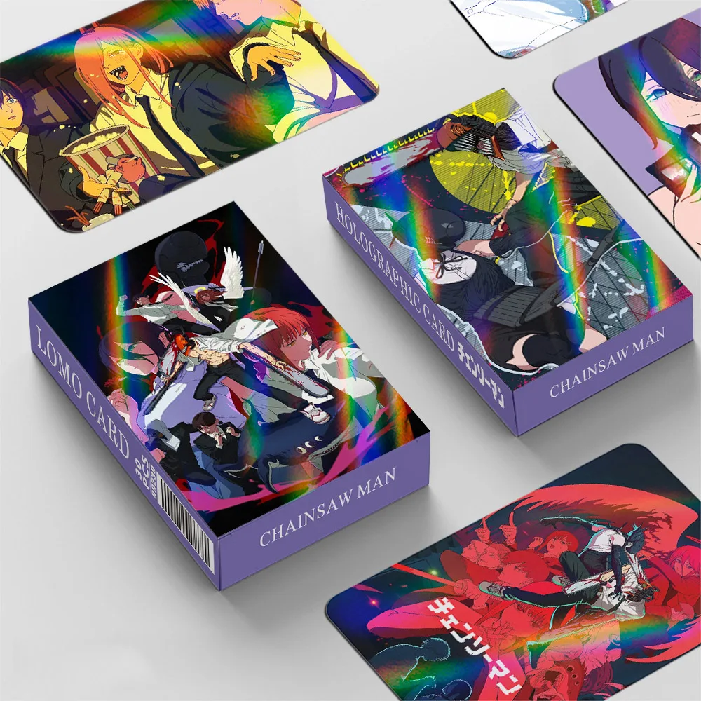 30pcs/Set Chainsaw Man Flash Card, Chainsaw Man Holographic Card, Double-Sided LOMO Fan Collection Gift