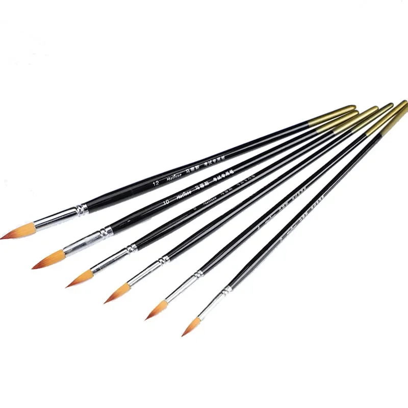 two-tone Nylon hair oil painting brush Line drawing pen 6 Pcs watercolor gouache Steel Pipe long Wooden rod Pen set art supplies