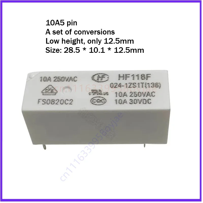 10pcs for hongfa relay hf118f-005-1zs1t hf118f-012-1zs1t 024 5-pin 10a