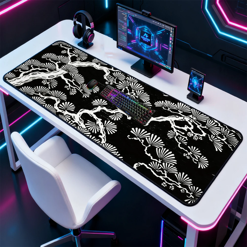 Japanese Desk Pad Gamer Mat Tree Gaming 1400x600 Large Mousepad Pine 1600x600 Deskmat 5mm Giant White Mousemat Nonslip Black Pad
