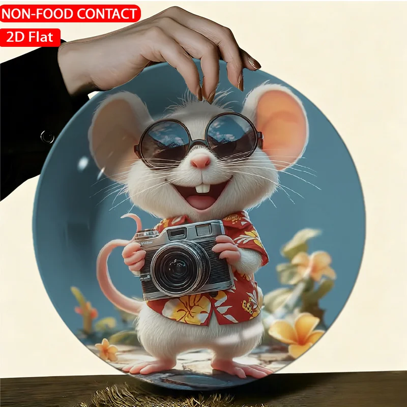 1pc Elegant Ceramic Decorative Plate- Photography Mouse Theme Design Non-food Contact, Home Desk Ornaments, Living Room and