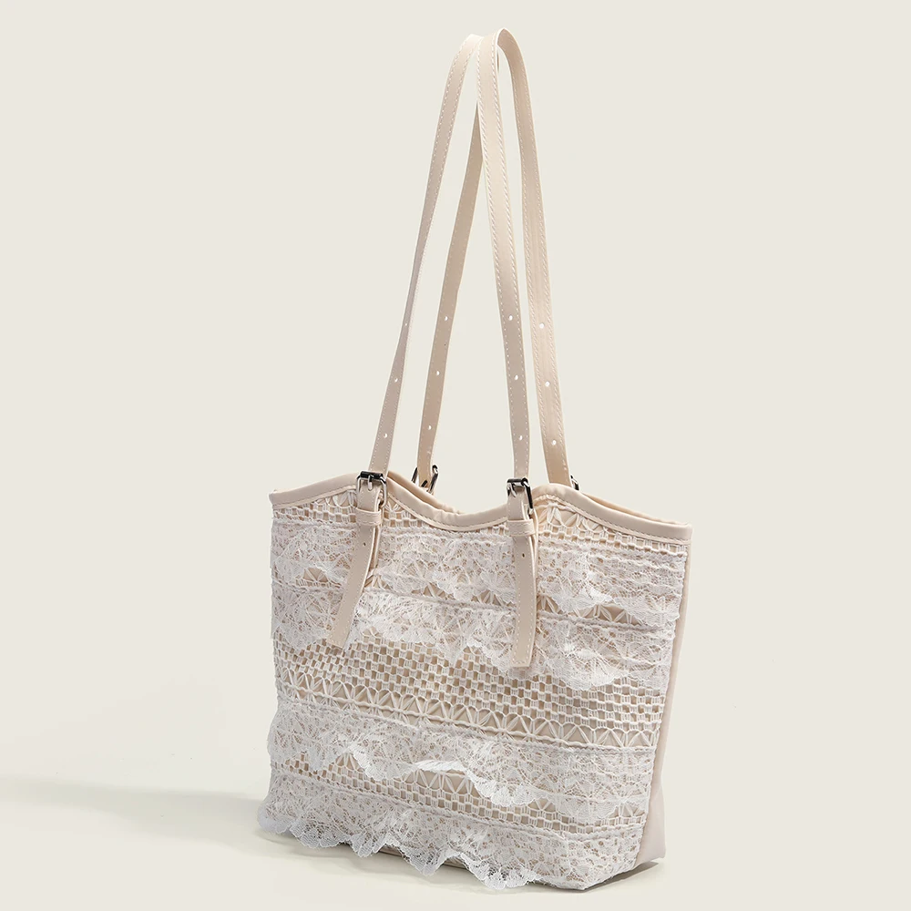 

Korean Style Lace Tote Bag for Women, Adjustable Strap Large Capacity Shoulder Bag, Casual Commuter Handbag Commuter armpit bag