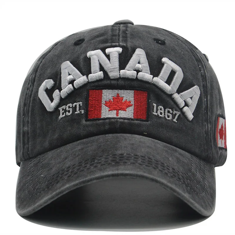 Foreign Trade Pure Cotton Soft Top Embroidered LettersCANADABaseball Cap Patch Canadian Flag Men and Women Outdoor Sun Hat