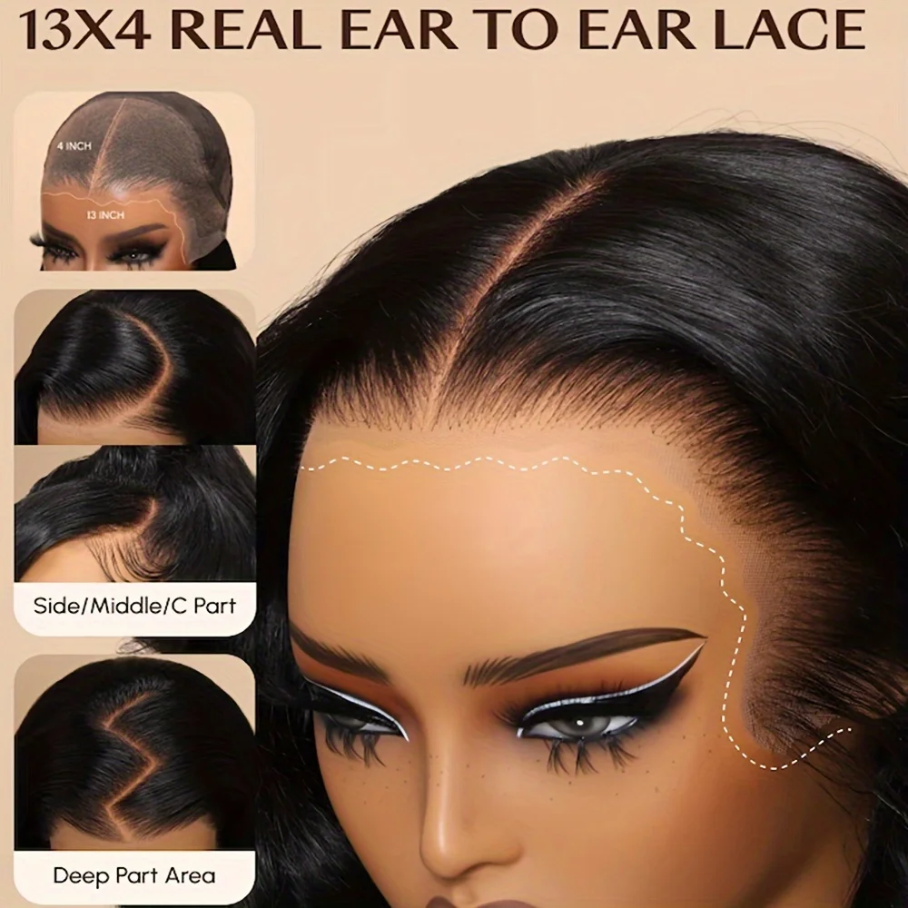 Body Wave 13x4 13x6 Lace Front Wig Human Hair Pre Plucked 250 Density with Baby Hair Natural Black 100% Human Hair Wig for Women image 5