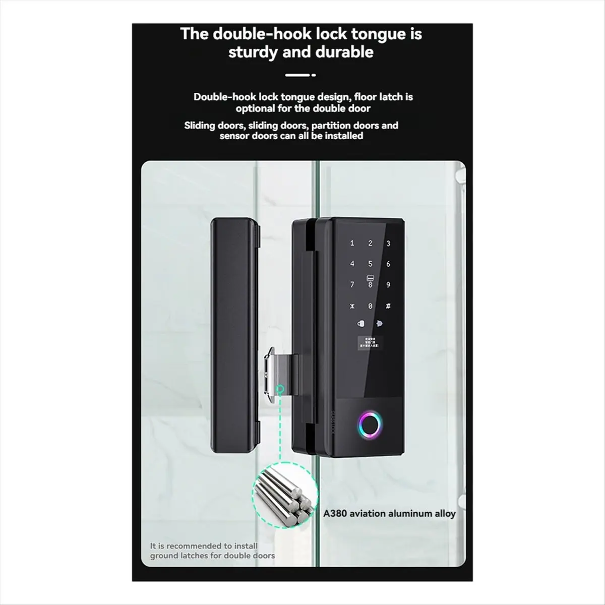 Tuya Smart Home Fingerprint Lock for Sliding Glass Doors Glass Door Electronic Lock with Advanced Biometric Access