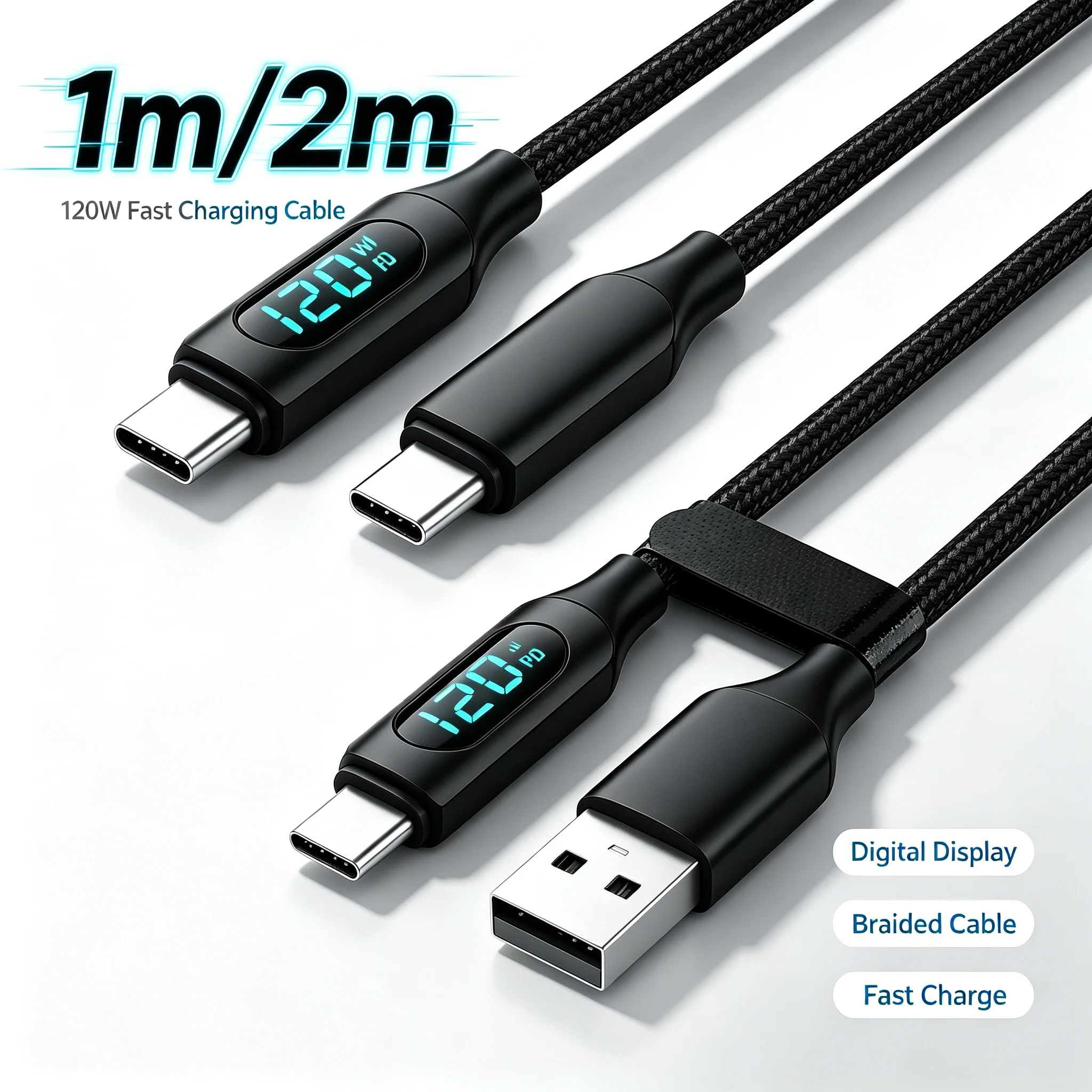 120W PD Fast Charging Charger,USB C to USB C Display Cable,Type C to Type C Cable,Fast Sync Display Wire For Macbook iPad iPhone