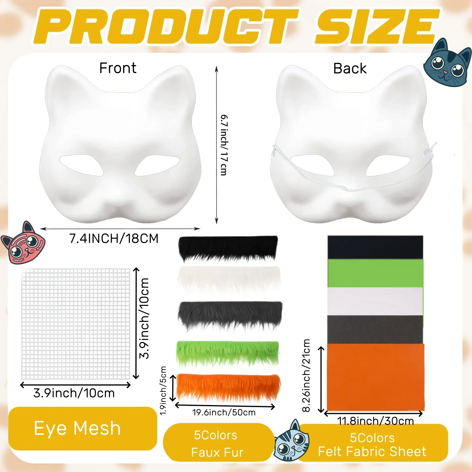 3-20 zestawów Therian Masks Kit White Cat Masks Blank DIY Halloween Masks Animal Half Facemasks for Masquerade Cosplay Party