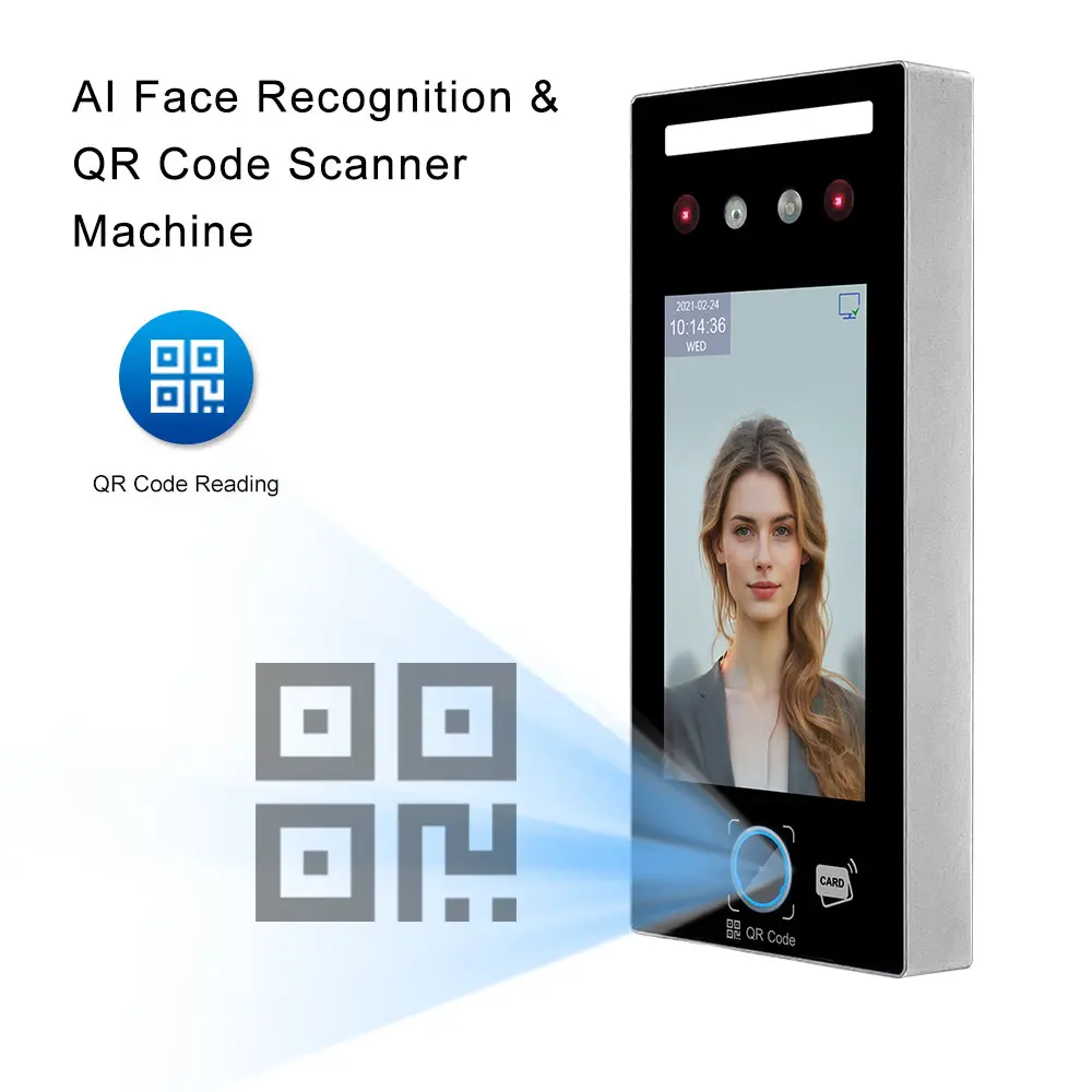 5 Inch Biometric AI Face Fingerprint Recognition Free WIFI Access Control System Cloud Software Time Attendance QR Code Scanner