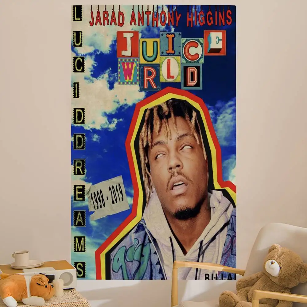 Rapper J-Juice W-WRLD Anime Tapestry Hanging Tarot Hippie Wall Rugs Dorm Home Decor