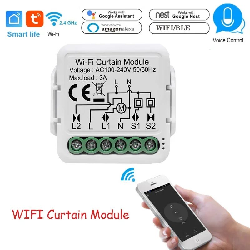 Módulo de interruptor de cortina inteligente con WIFI, control remoto por aplicación de graffiti, temporizador de encendido y apagado, Tuya, Hogar Inteligente