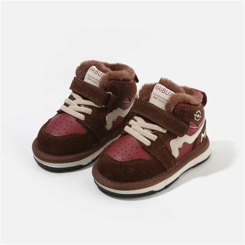 

Новинка 2023 года, осенне-зимняя детская обувь, кожаные теплые кроссовки для малышей, уличные теннисные модные кроссовки для девочек и мальчиков