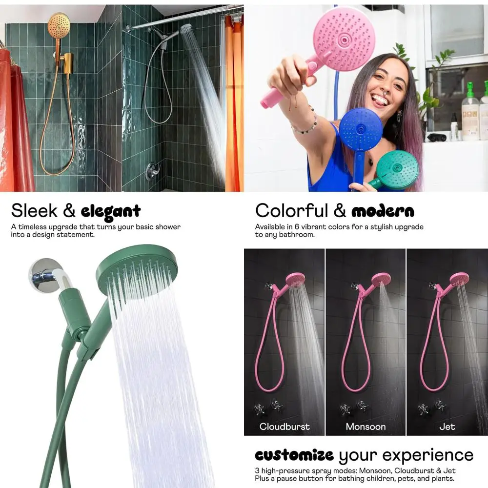 

Экологичный ручной душ высокого давления с 3 режимами, шлангом 70 см, простой монтаж, зеленый